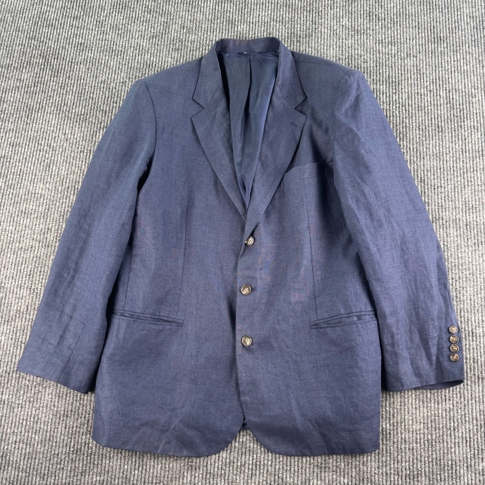GAP Blazer Men Large Blue Linen Canvas Solid Casual Preppy Summer Sport Coat